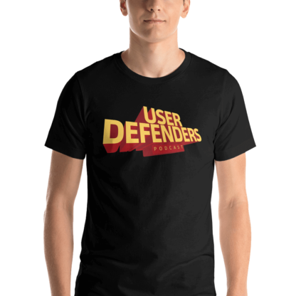 User-Defenders-podcast-Logo-Tee-Model-Black