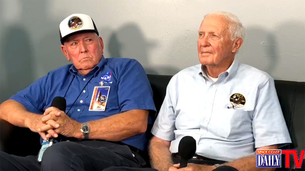 Jim Ogle, left, with longtime friend and colleague Lee Solid during a live panel discussion on Space Coast Daily TV about the Mercury, Gemini and Apollo programs. Jim and Lee, along with John Tribe, were neighbors for more than 30 years in the Croton River Estates community on Merritt Island.