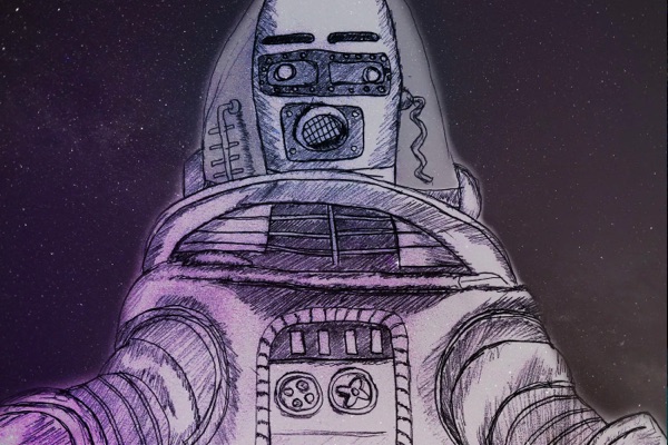 Drawing of a vintage looking space robot straight out of Twilight Zone